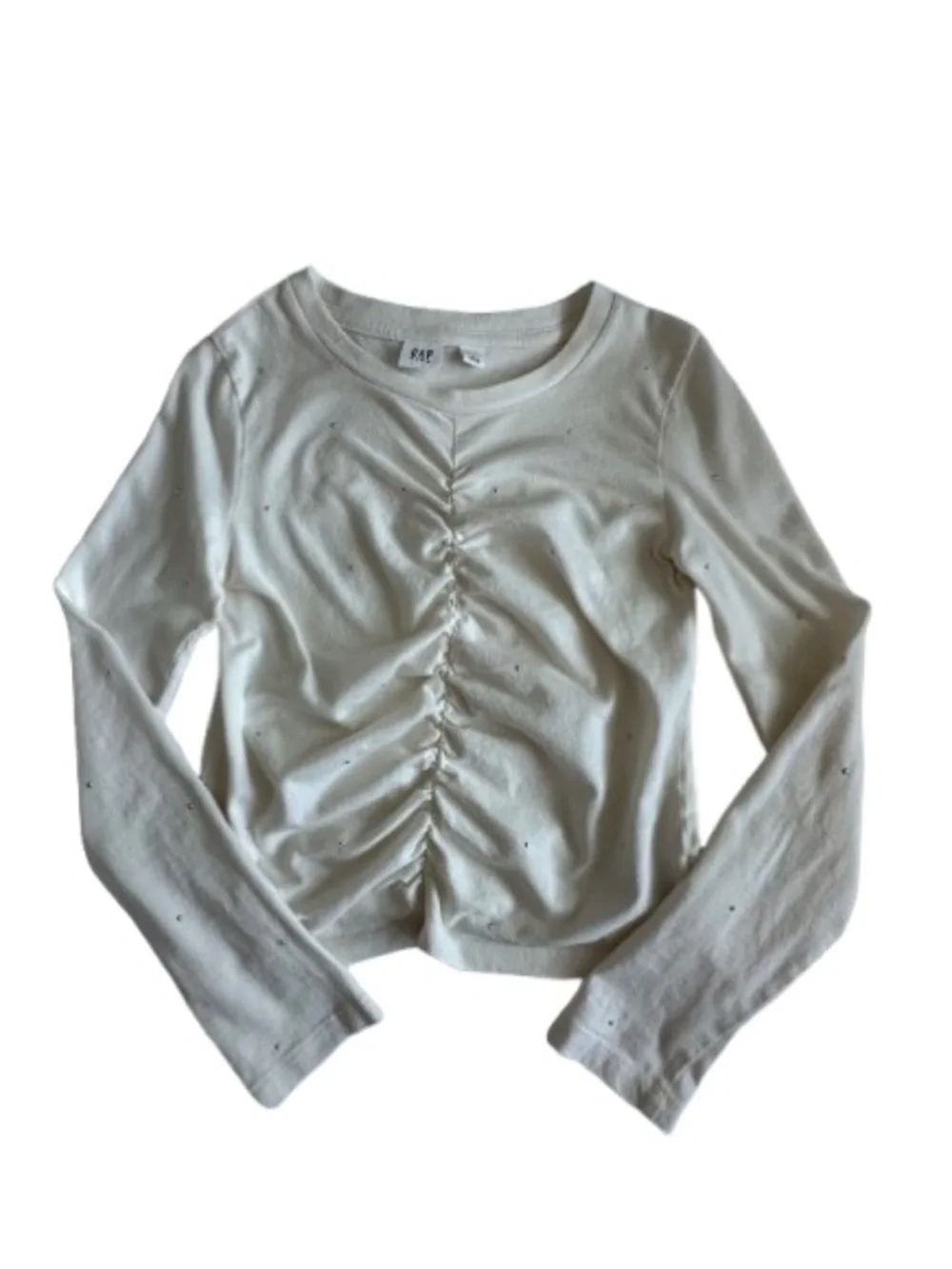 GAP Girl's L(10-11) Cream Ivory Long-Sleeve Cotton Top with Subtle Front Detail